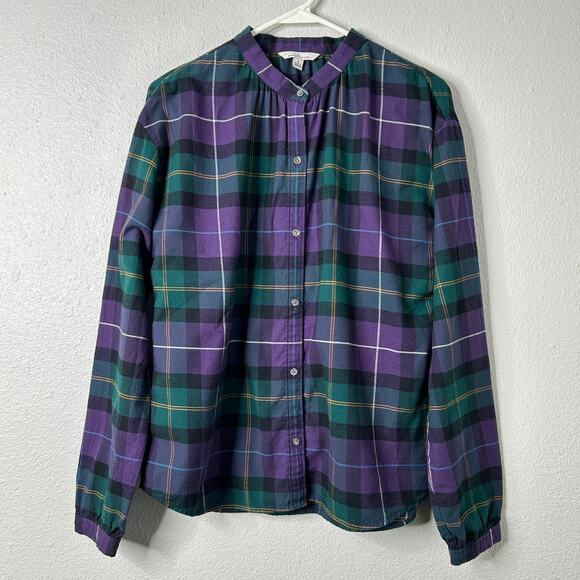 L.L. Bean Signature Plaid Flannel Shirt Small Purple Green Button Up Cotton - Picture 1 of 7